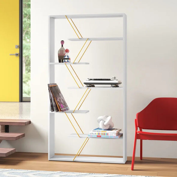 White/Yellow 62'' H x 33'' W Solid Wood Bookcase Perfect Organize