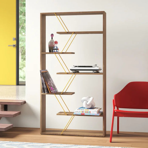 Walnut/Yellow 62'' H x 33'' W Bookcase Offer Plenty Storage Space