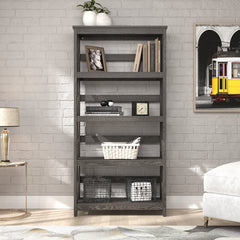 Dark Gray Standard Bookcase Modern Style and Display Space Five Shelves for Displaying Treasured Trinkets, Books, and More