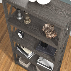 Dark Gray Standard Bookcase Modern Style and Display Space Five Shelves for Displaying Treasured Trinkets, Books, and More