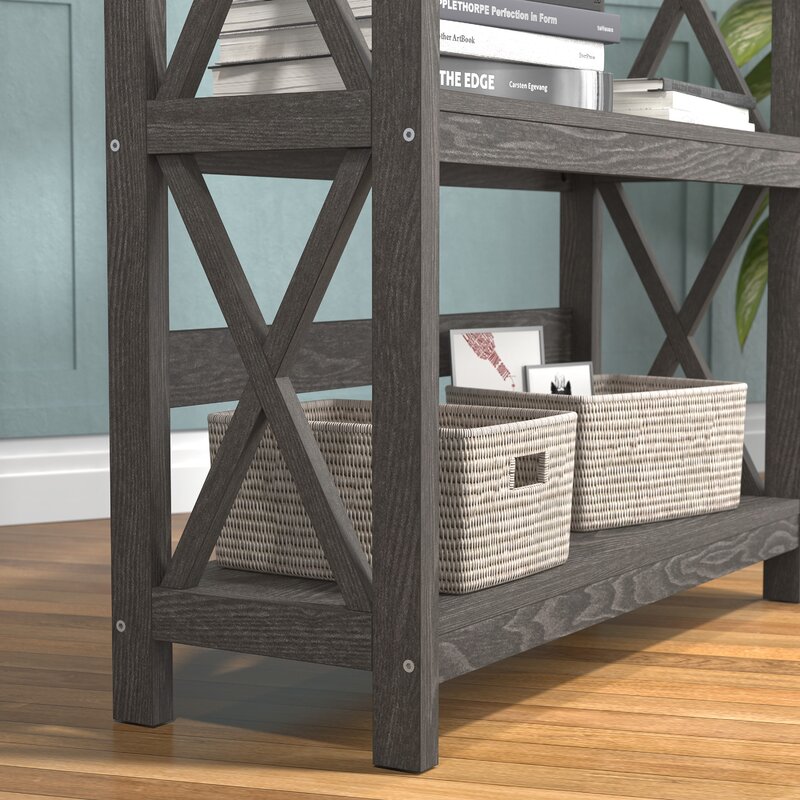 Dark Gray Standard Bookcase Modern Style and Display Space Five Shelves for Displaying Treasured Trinkets, Books, and More