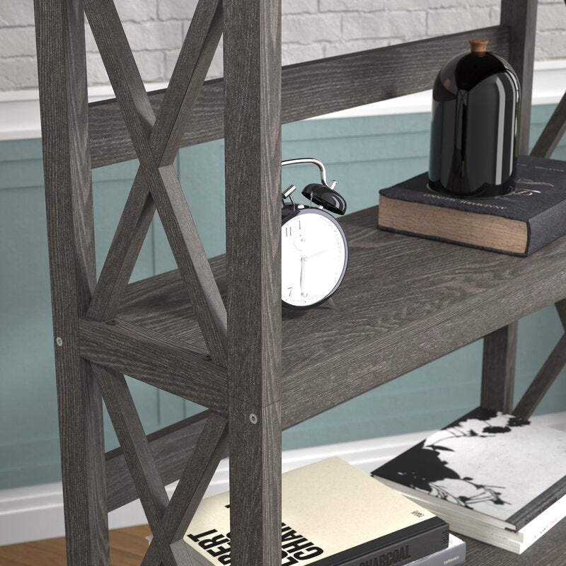 Dark Gray Standard Bookcase Modern Style and Display Space Five Shelves for Displaying Treasured Trinkets, Books, and More