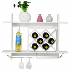Household Wall Mount Wine Rack Organizer with Glass Holder Storage Shelf You Can Store Up to Six Bottles of your Favorite Wine
