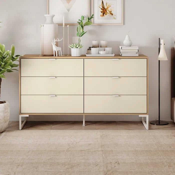 Light Brown/Cream 6 Drawer 57.1'' W Solid Wood Double Dresser