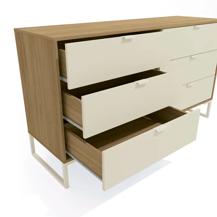 Light Brown/Cream 6 Drawer 57.1'' W Solid Wood Double Dresser