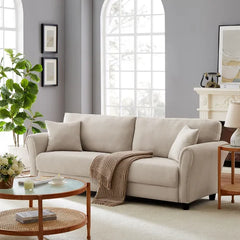 Beige 100% 85.4" Linen Flare Arm Sofa Comfort and Style Design