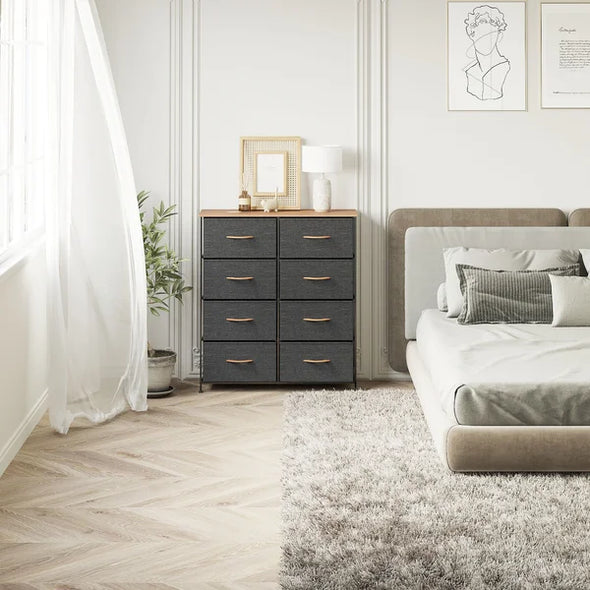 Walnut 8 Drawer 33.7'' W Double Dresser 8 Removable and Foldable Drawers