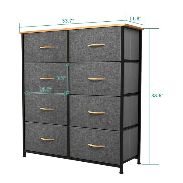 Walnut 8 Drawer 33.7'' W Double Dresser 8 Removable and Foldable Drawers