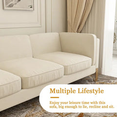 Beige Velvet 94.8'' Square Arm Sofa with Reversible Cushions Easy to Clean & Assemble