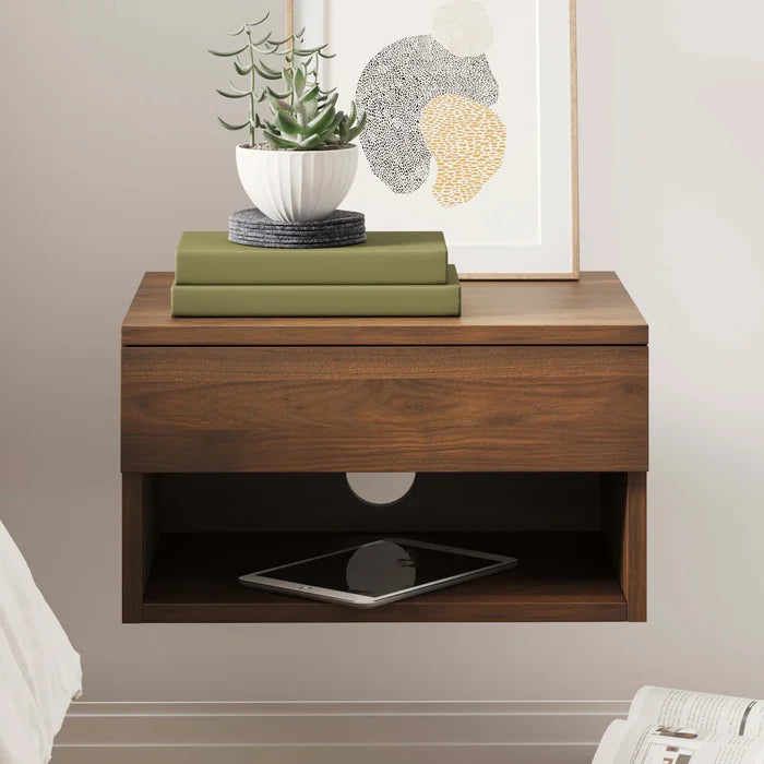 Walnut 9'' Tall 1 - Drawer Nightstand Modern Floating Nightstand or Bedside Table