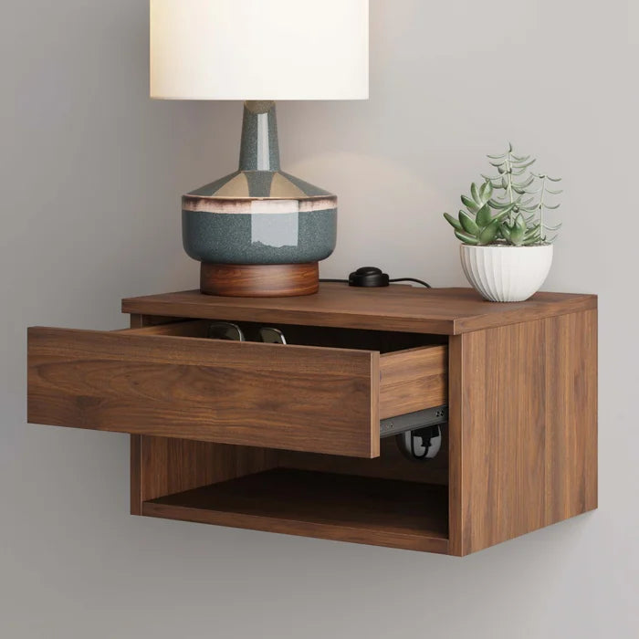 Walnut 9'' Tall 1 - Drawer Nightstand Modern Floating Nightstand or Bedside Table