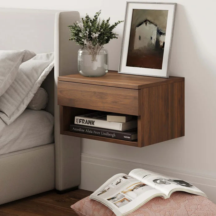 Walnut 9'' Tall 1 - Drawer Nightstand Modern Floating Nightstand or Bedside Table