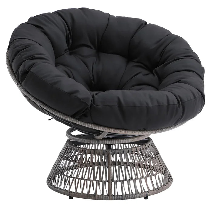 Black 100% Polyester 40'' Wide Tufted Swivel Papasan Chair