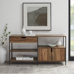 Rustic Oak TV Stand for TVs up to 65" Multi-Use Storage shelf Stage it As An Office Organizer Or Use it As A Living Room
