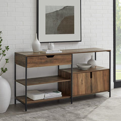 Rustic Oak TV Stand for TVs up to 65" Multi-Use Storage shelf Stage it As An Office Organizer Or Use it As A Living Room