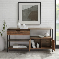 Rustic Oak Aaric TV Stand for TVs up to 65" Multi-Use Storage Shelf Manufactured Wood Metal