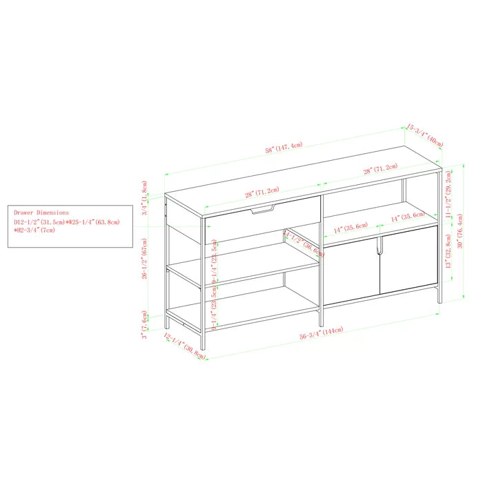 Rustic Oak Aaric TV Stand for TVs up to 65" Multi-Use Storage Shelf Manufactured Wood Metal
