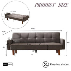 Aaron-Matthew Twin 74.8'' Wide Linen Tufted Back Convertible Sofa