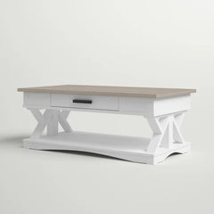 Weathered Natural Top/Blue Base Abalone Floor Shelf Coffee Table with Storage