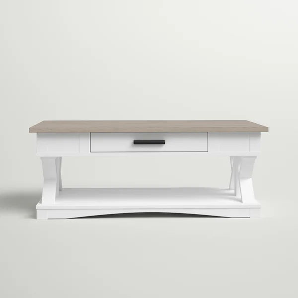 Weathered Natural Top/Blue Base Abalone Floor Shelf Coffee Table with Storage