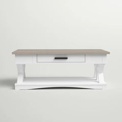 Weathered Natural Top/Blue Base Abalone Floor Shelf Coffee Table with Storage