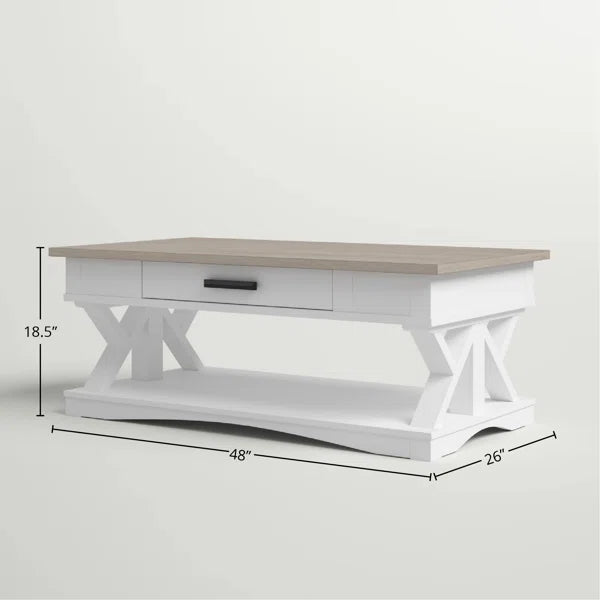 Weathered Natural Top/Blue Base Abalone Floor Shelf Coffee Table with Storage