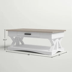 Weathered Natural Top/Blue Base Abalone Floor Shelf Coffee Table with Storage