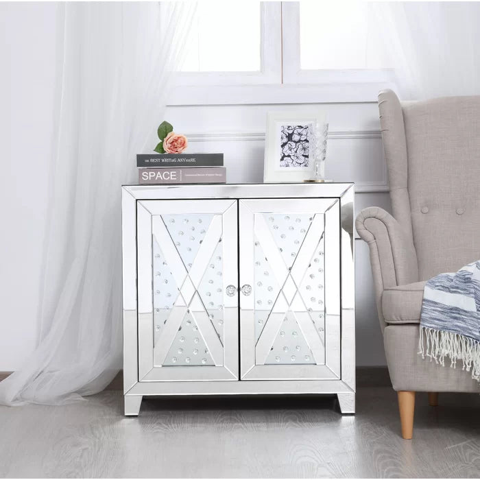 Clear Mirror Abasi 28'' Tall Nightstand Vibrant Floating-Clear Crystal