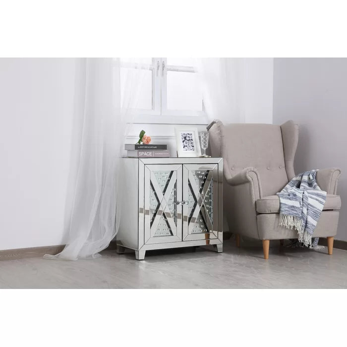Clear Mirror Abasi 28'' Tall Nightstand Vibrant Floating-Clear Crystal