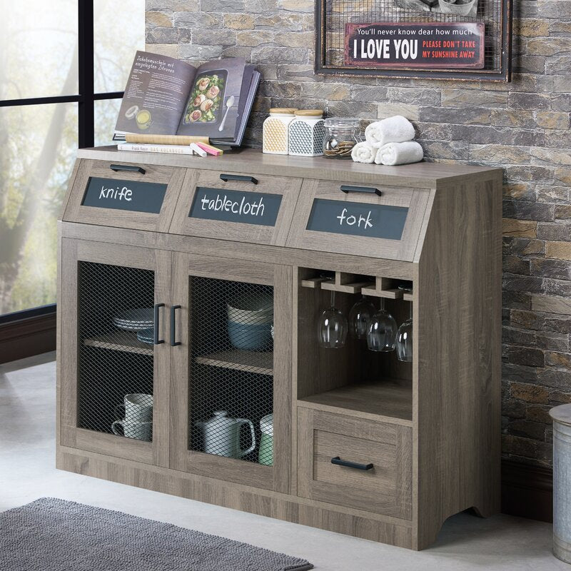 47.2'' Wide 4 Drawer Server Bring Farmhouse Style to your Dining Space Metal Mesh