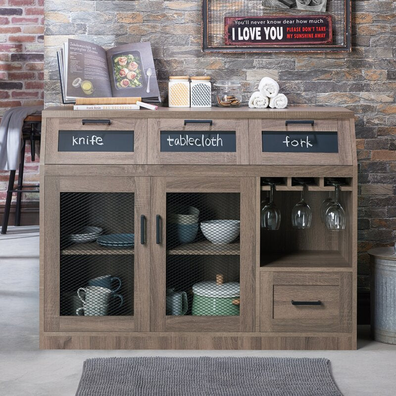 47.2'' Wide 4 Drawer Server Bring Farmhouse Style to your Dining Space Metal Mesh