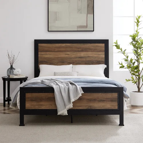 Rustic Oak Abdon Queen Low Profile Standard Bed Design