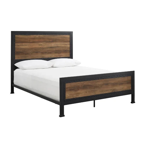 Rustic Oak Abdon Queen Low Profile Standard Bed Design