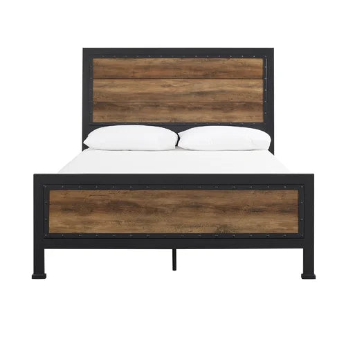 Rustic Oak Abdon Queen Low Profile Standard Bed Design