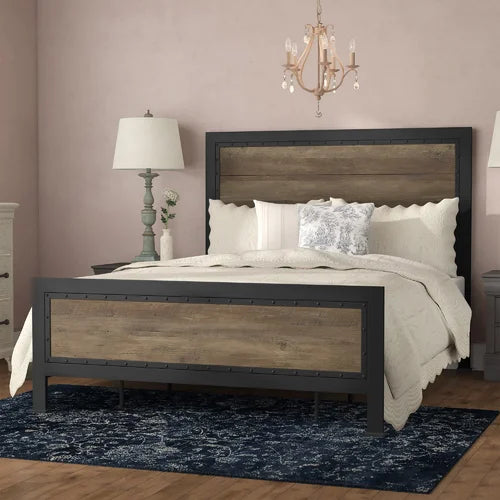 Rustic Oak Abdon Queen Low Profile Standard Bed Design