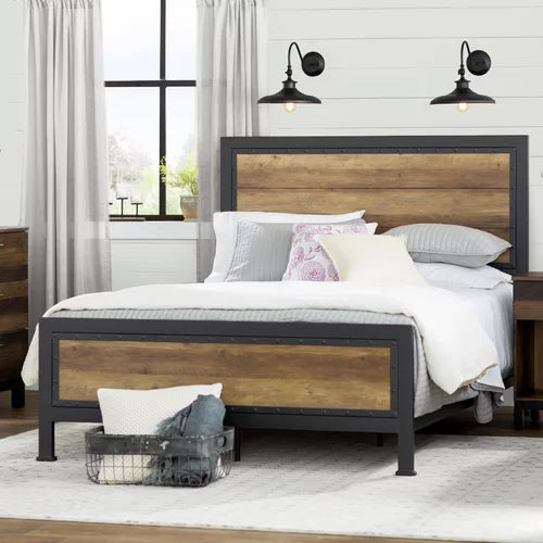 Rustic Oak Abdon Queen Low Profile Standard Bed Design