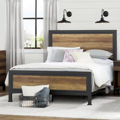 Rustic Oak Abdon Queen Low Profile Standard Bed Design