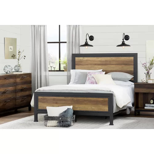Rustic Oak Abdon Queen Low Profile Standard Bed Design