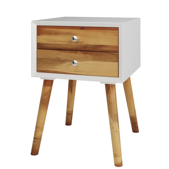 White/Brown Abramson 23.5'' Tall 2 - Drawer Nightstand Perfect for Bedside