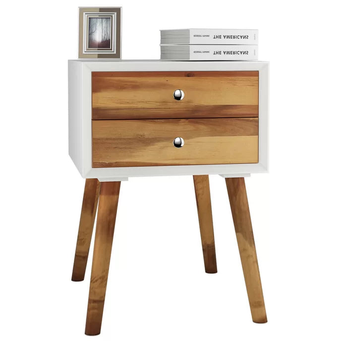 White/Brown Abramson 23.5'' Tall 2 - Drawer Nightstand Perfect for Bedside