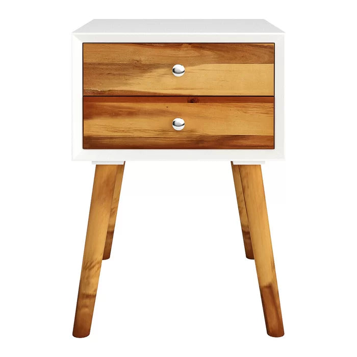 White/Brown Abramson 23.5'' Tall 2 - Drawer Nightstand Perfect for Bedside