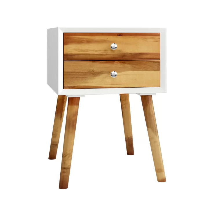 White/Brown Abramson 23.5'' Tall 2 - Drawer Nightstand Perfect for Bedside