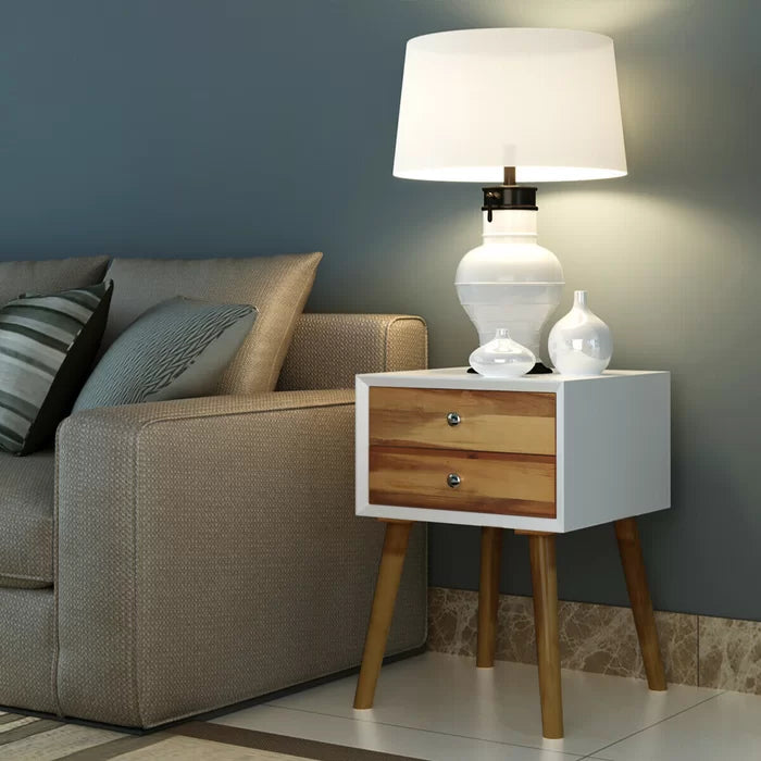 White/Brown Abramson 23.5'' Tall 2 - Drawer Nightstand Perfect for Bedside