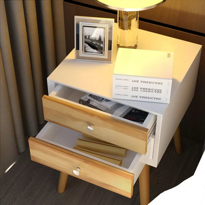 White/Brown Abramson 23.5'' Tall 2 - Drawer Nightstand Perfect for Bedside