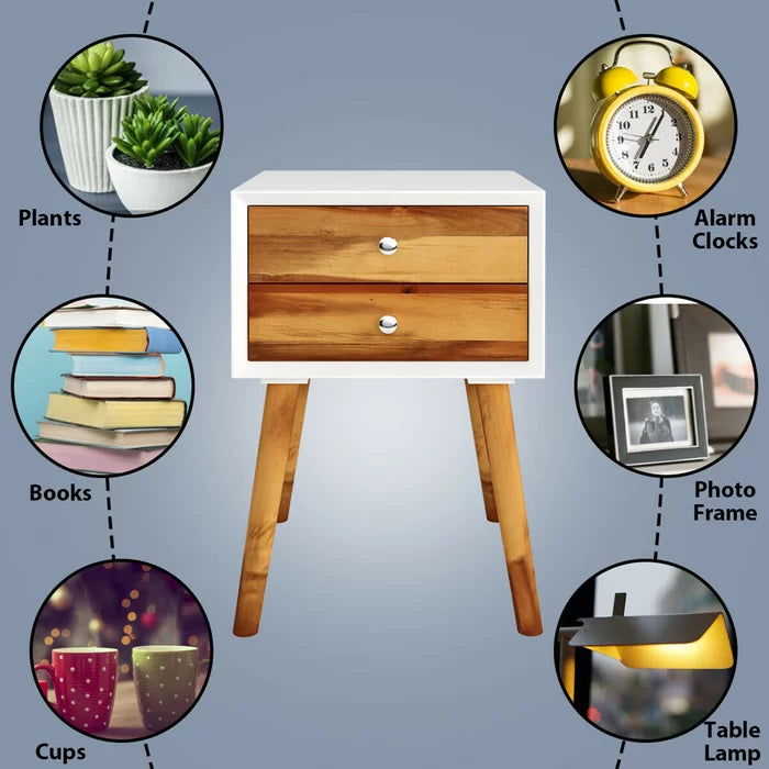 White/Brown Abramson 23.5'' Tall 2 - Drawer Nightstand Perfect for Bedside