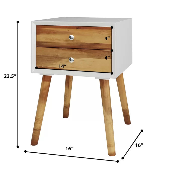 White/Brown Abramson 23.5'' Tall 2 - Drawer Nightstand Perfect for Bedside