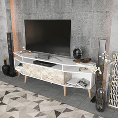 Ephesus Marble/White Abrie TV Stand for TVs up to 80" Contemporary Design with Spacious Shelves