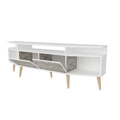 Ephesus Marble/White Abrie TV Stand for TVs up to 80" Contemporary Design with Spacious Shelves