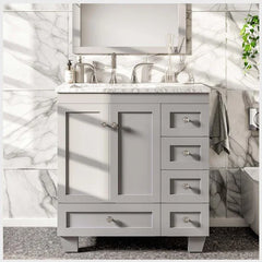 Grey Acclaim 30" Single Bathroom Vanity Set Features a White Carrara Marble