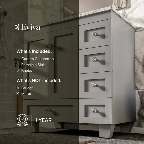 Grey Acclaim 30" Single Bathroom Vanity Set Features a White Carrara Marble